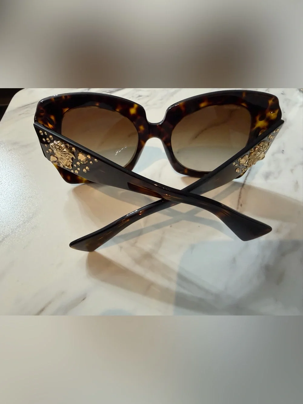 Versace Tortoise Crystal-Embellished Oversized Sunglasses